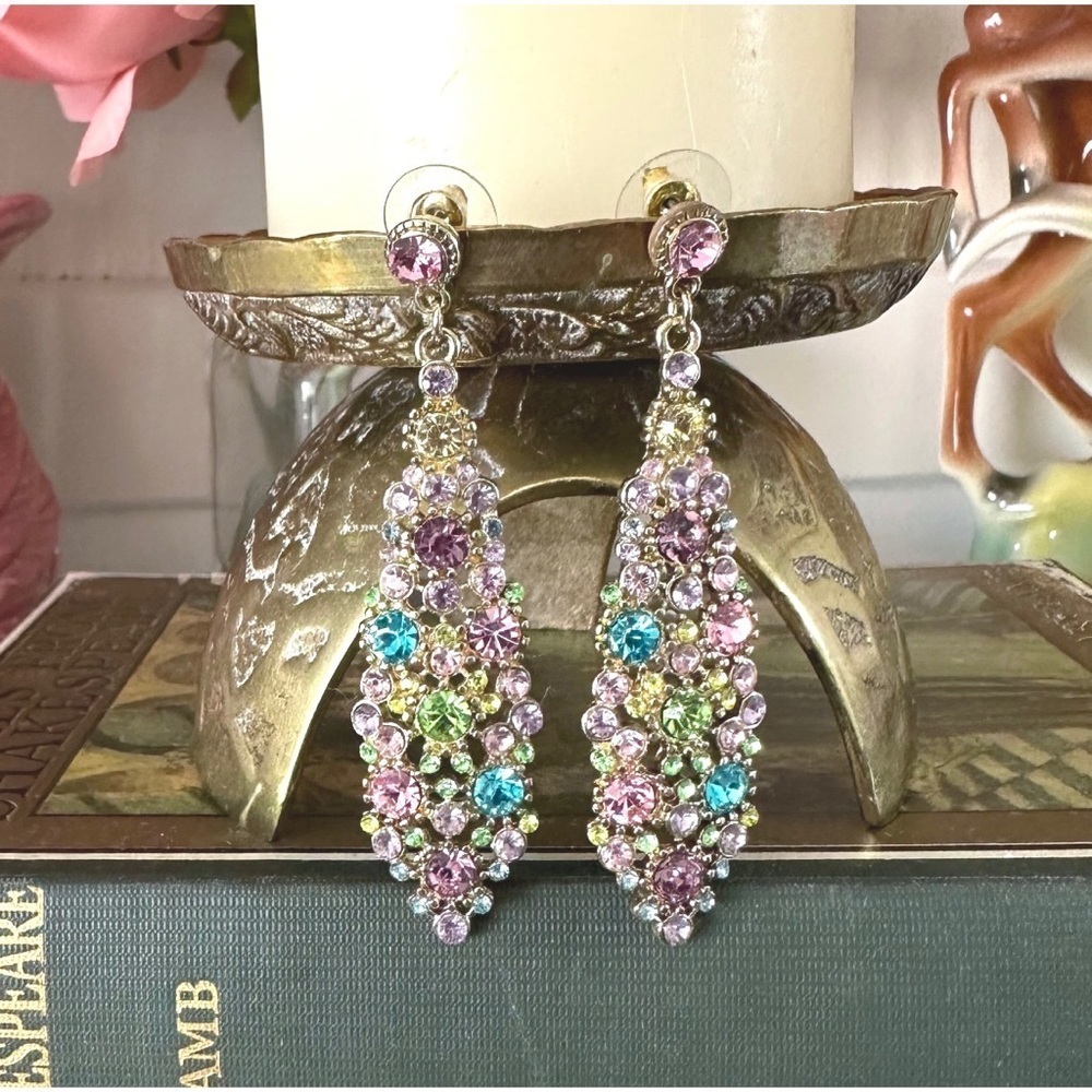 Multicolor Crystal Statement Drop Earrings - Picture 3 of 3
